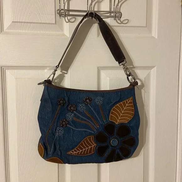 Brighton Floral Embroidered Denim Shoulder Bag - Picture 1 of 9